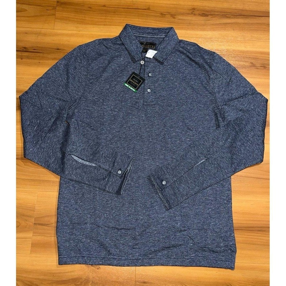 NWT Jos.A. Bank Reserve Herringbone Pattern Long Sleeve Tailored Fit Polo Shirt